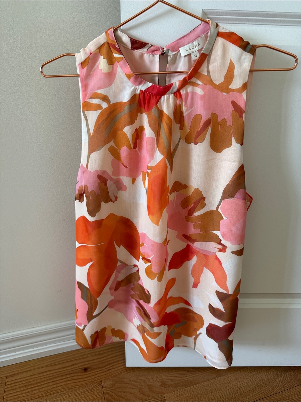 LAURA Sleeveless Floral Print Blouse - Pink & Orange